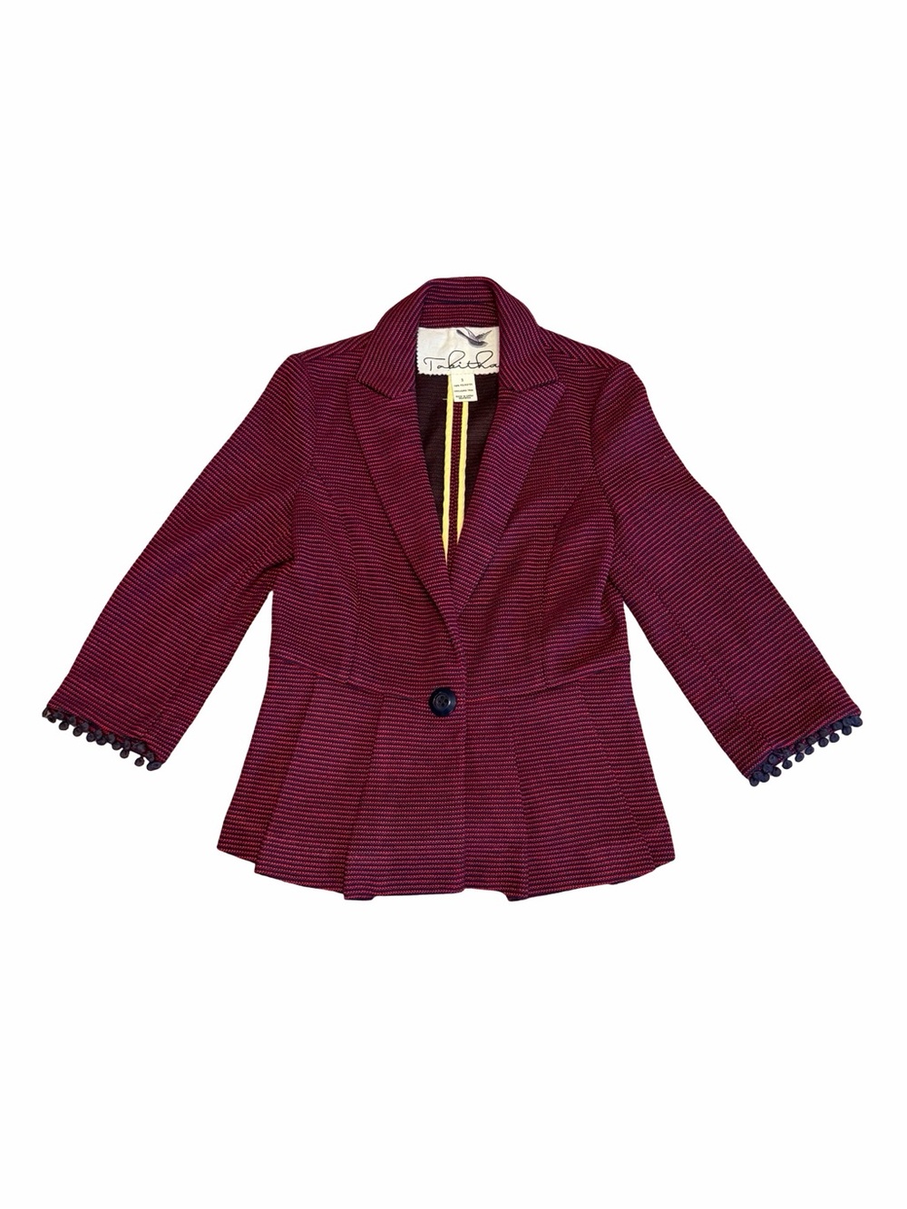 TABITHA Anthropologie Maroon Navy Striped Peplum Blazer Jacket